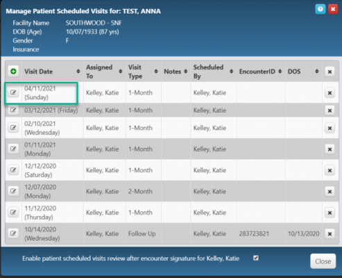 how to edit scheduled visits